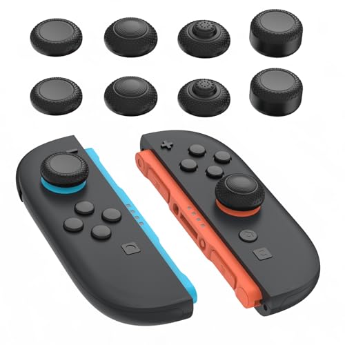 PlayVital Capuchon Joystick pour Switch 2 Accessoires Caps Joystick, Capuchon de Stick Analogique pour Nintendo Switch 2 Joycon Thumbstick Grip Caps Cover-Noir，8 en 1 Pro