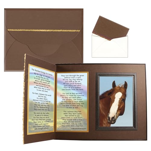 Horse Memorial Gift, Rainbow Bridge Poem for Horses, Horse Picture Frame and Memorial Keepsake, for Tabletop Display, Includes Gift Box and Matching Gift Card, Rich Dark Brown with Foil Accent