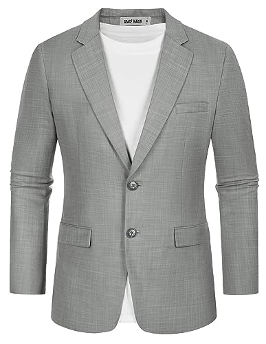 Mens Casual Blazer Jackets Coat Slim Fit Stylish Long Sleeve Sport Coat Two Button Stretch Suit Jacket For Party Grey Xl #TOP19