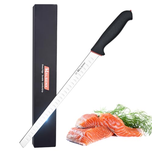 HALSENX Fillet Knife Salmon Slicer - Non-Slip SoftGrip Handle Fish Knife for Slicing, Sushi Making (12 Inch)