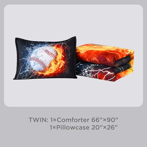 Image of Andency 3D Baseball Comforter Twin(66x90 Inch), 2 Pieces(1 Baseball Comforter, 1 Pillowcase) Sport Polyester Baseball Bedding Set for Boys Kids Teens