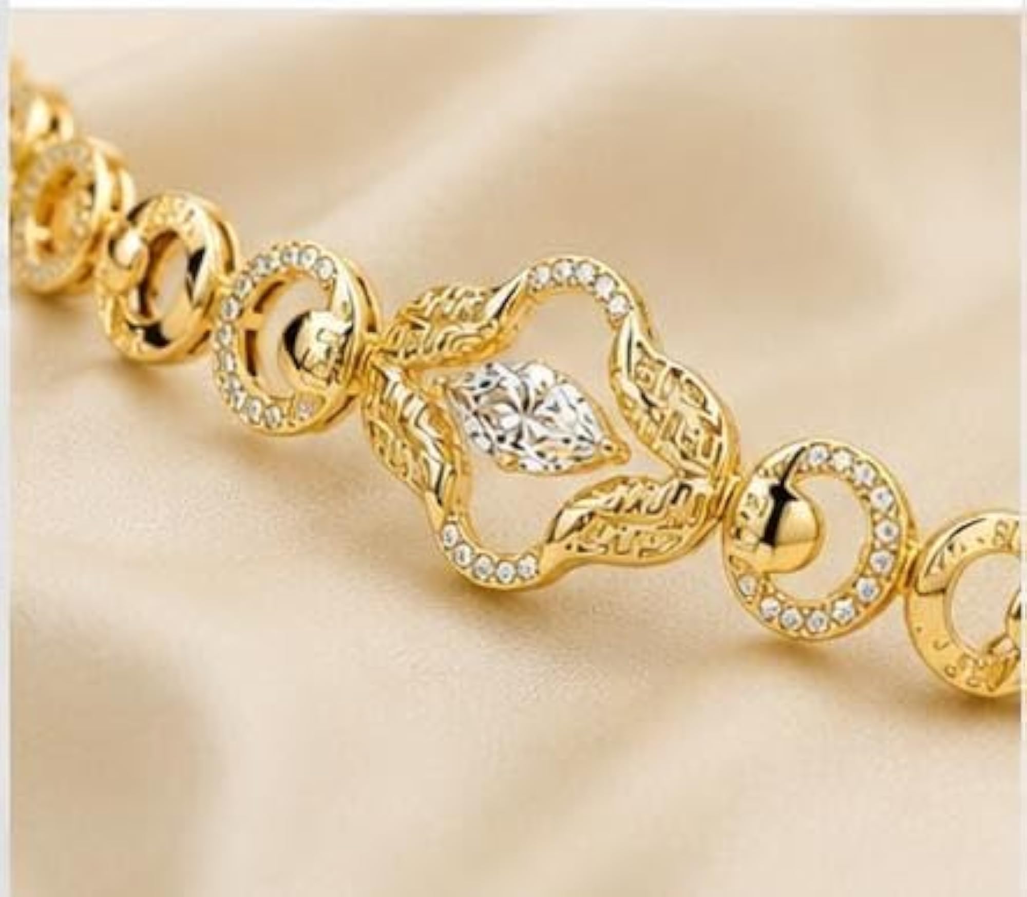 Gold-Toned CZ Floral Bracelet with Infinity Links