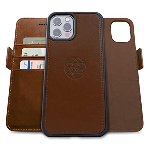 Image of dreem Fibonacci 2-in-1 Wallet Case for Apple iPhone 12 & 12 Pro - Luxury Vegan Leather, Magnetic Detachable Shockproof Phone Case, RFID Card Protection, 2-Way Flip Stand - Chocolate