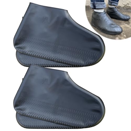 LSDWL Waterproof Shoe Covers 2 Pairs, Non-Slip Reusable for Rain - Black,XL