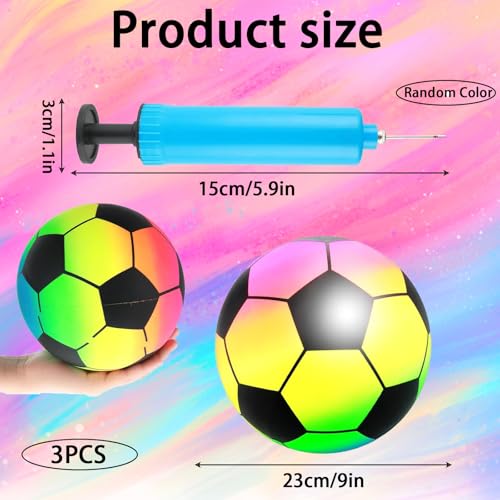 PcvGef Bälle Für Kinder, 3 Stück Regenbogen Fußball Set, Gummiball, Fussball Kinder, 23cm, Ideal Für Strandparty, Familien Outdoor Spiele