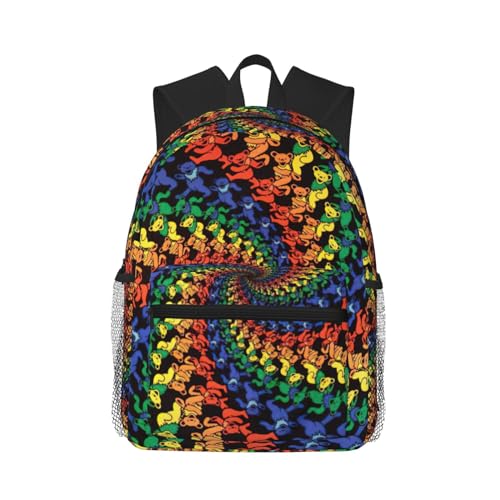 Sac à dos noir Bear Dancing Tie Dye imprimé polyvalent décontracté