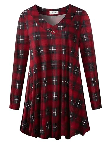 LARACE Women Plus Size Tunic Tops Long Sleeve Shirts (5-WineRed, 1X)