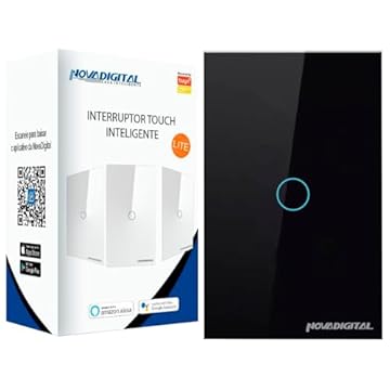 Interruptor Inteligente Wi-Fi Nova Digital 1 Botão Touch LITE-WS1 Smart Home Google Home Alexa Automação Residencial Preto