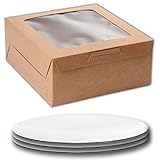 Cake Boxes 10 x 10 x 5 and Cake Boards (White) 10 Inch, Bakery Box Has a Clear Window, Color Brown, Cake Board is Round, Cake Supplies, 10 Pack of Each.
