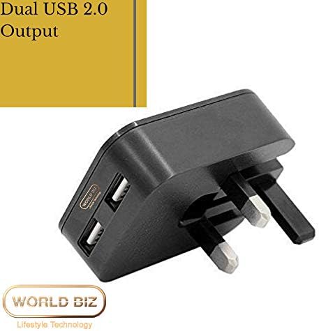 WorldBiz - 2 Port Foldable Folding Dual USB Plug Charger | Dual USB Wall Charger | 2.1A Black Mains Charger for iPhone Xs/XS Max/XR/X/8/7/6/Plus, iPad Pro/Air 2/Mini 4, and More