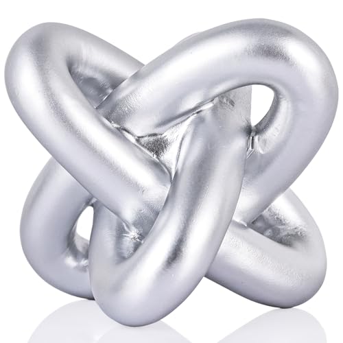 DOVDOV Silver Knot Sculpture, Three-Knot Sculpture Silver Home Decor Accent, Suitable for Rustic-Style Coffee Tables, Living Room Dining Tables, entryway Shelves, and Small Decorations