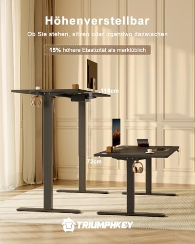 TRIUMPHKEY Höhenverstellbarer Schreibtisch 160x80, 18mm Tischplatte & USB-A – Ansicht 9