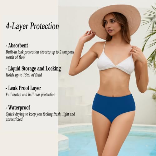 Image of Leoparts Period Swimwear Leakproof Bikini Bottoms Black High Waisted Coverage Swimsuit Bottom for Girls Teens Women