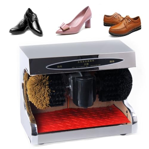 PASPRT Máquina Limpiabotas Comercial De 45 W, Pulidora De Zapatos Mecánica Eléctrica De Inducción Automática De 1400 RPM, Salida De Aceite Tipo Pinball (Silver)