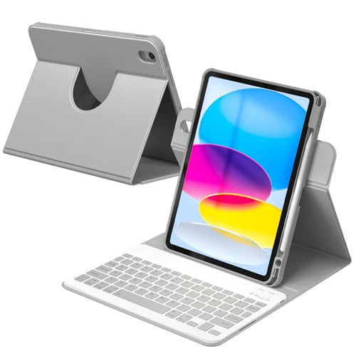 Image of YBING Keyboard Case for iPad 10th Gen 10.9 inch (2022) & 11th Gen (A16, 2025), 7-Color Backlit Detachable Bluetooth Keypad & Rotatable Magnetic Case with Pencil Holder (Gray)