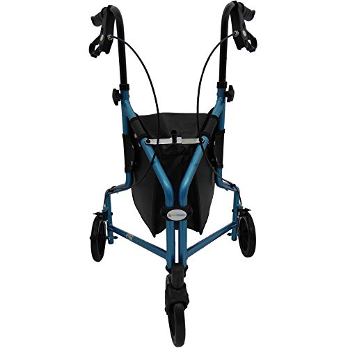 Tri Walker with Lockable Brakes and Carry Bag, Lightweight Aluminium Folding 3 Wheel Adjustable Height, Perfect for Indoor and Outdoor (Aqua Blue)