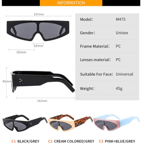 Lunettes de soleil uniques goggle monobloc à rivets style rétro