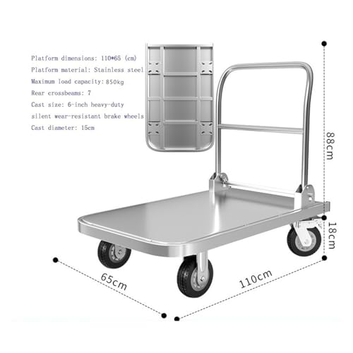 Carretilla de mano plataforma acero inoxidable con ruedas de freno miniatura 2