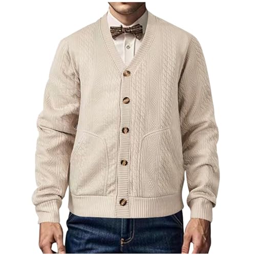 Men's Casual Long Sleeve Buttons Down Cable Knit Cardigan Sweater with Pockets for Men Spring Fall Winter Sweaters