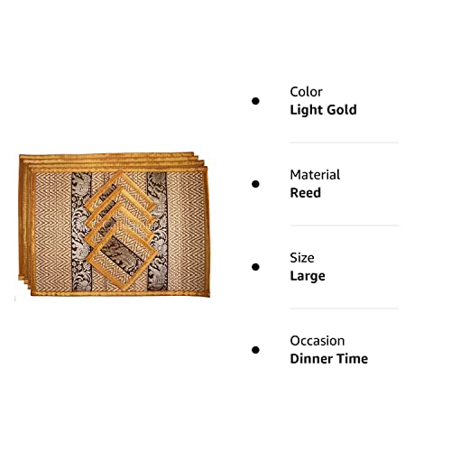 Eco-Friendly Handmade Placemat Coaster 4 Sets Heat Resistant Easy To Wipe Clean 2 Sizes Large Medium (Large, Light Gold) #TOP1