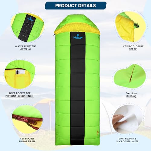 Image of Hacer HC-1500 3in1 Camping Sleeping Bag Open Comforter & Mattress +2 Degree Winter 210T Polyester Lining Hiking Trekking Bags for Baby, Adults Men & Women (7ft, Yellow & Black, 2C to +5C, 1.6kg)