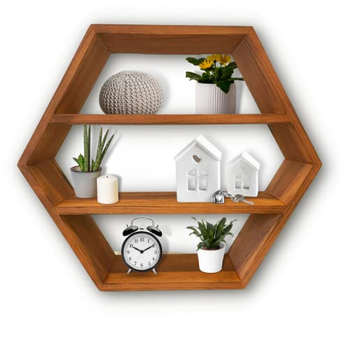 Woopeck Hexagon Shelves For Wall Decor - Large Natural Wood Floating Shelves - Hanging Wall Shelves For Living Room, Bedroom, Bathroom And Kitchen - 21 Inch X 18 Inch X 5.5 Inch #TOP3