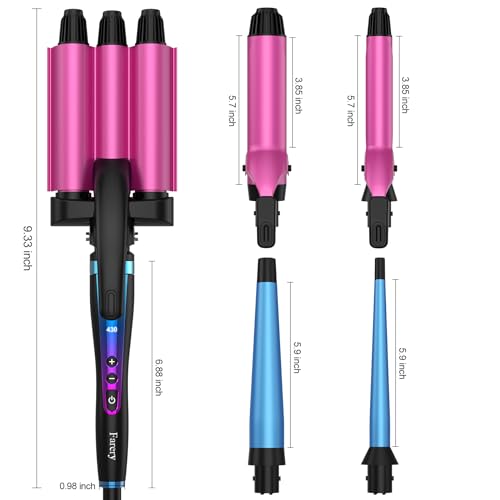 FARERY Conjunto de modelador de cachos 5 em 1 (0,9-3,8 cm) com 3 Barris Beach Waves Modelador de cac