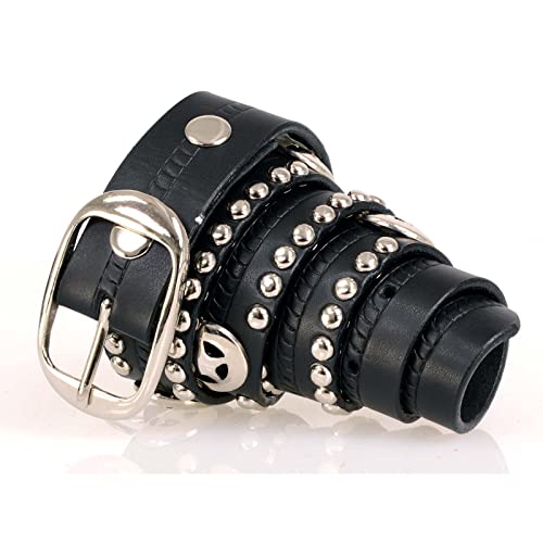 Milwaukee Leather MP7131 Men's Chrome Studded & Star Emblem Black Leather Belt w/Interchangeable Buckle -1.5 in Wide