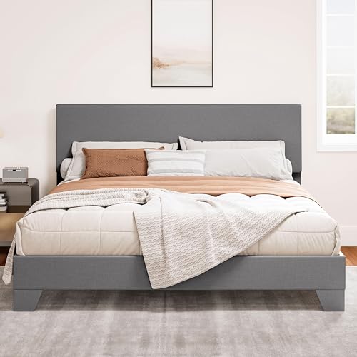 SHA CERLIN Light Grey Full Size Platform Bed Frame with