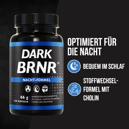 BRNR DARK BRNR Nacht-Formel mit Melatonin und L-Carnitin, Stoffwechsel-Rezeptur mit Cholin und Vitamin B6, 120 Kapseln