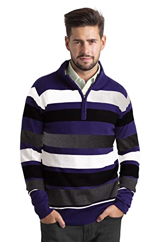 Men's Quarter-Zip Sweater Striped Casual Slim Fit Long Sleeve Knit Crewneck Pullover Essential Sweater S-XXL