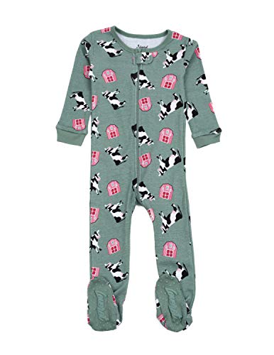 Leveret Kids & Toddler Footed Pajamas Boys Girls 100% Cotton Cow Green (Size 3-6 Months)