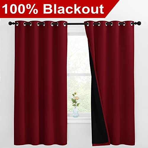 Image of NICETOWN 100% Blackout Cold Blocking Curtain Panels, Thermal Insulated Curtains, Noise Reducing Drapes for Thanksgiving Day Window Decor (Set of 2, Burgundy Red, 55 inches Wide by 68 inches Long)