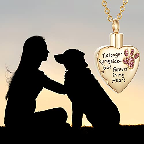 Fashion Pet Cremation Jewelry Stainess Steel Heart Keepsake Ashes Necklace Dog Cat Paw Memorial Urn Pendant(Gold-Pink) #TOP2