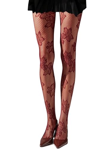 Image of SHENHE Women's Patterned Fishnet Tights Sheer High Waist Y2k Floral Stockings Pantyhose