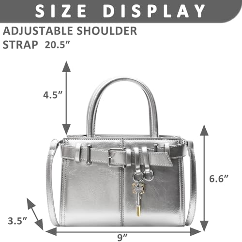 Bolso de cuero Tote para mujer con bandolera plateado miniatura 4