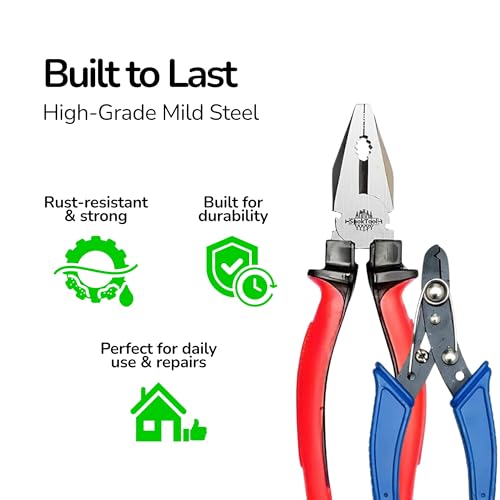 Image of 5-in-1 Hand Tool Kit - Combination Plier, Wire Stripper, Nose Plier, Line Tester & 2-in-1 Screwdriver Set for Electricians & Home Use (Multicolor)