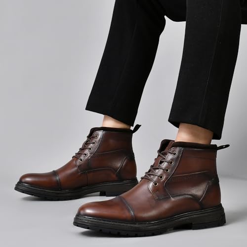 Image of Holy dove Mens Brown Leather Casual Oxford Dress Boots Genuine Leather Mid Top Cap Toe Ankle Chukka Boot Shoes for Men Size 12