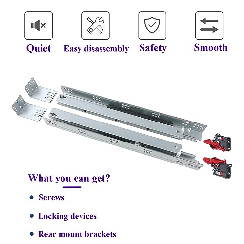 Undermount Concealed Soft Close Drawer Slides 15inch,6 Pairs Full Extension Drawer Glides Runners with Locking Device and Rear Mounting Brackets by Sinkgo Home - Image 2