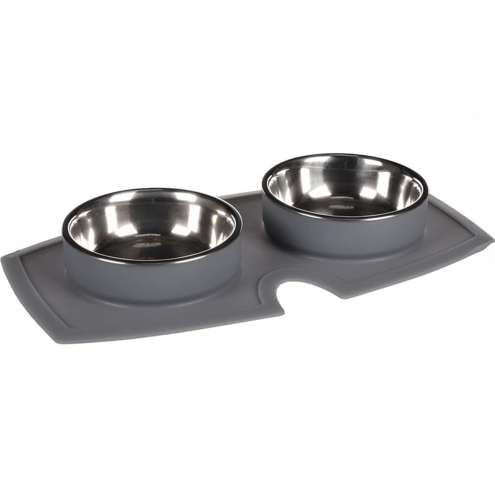 Flamingo FEEDING AND DRINKING BOWL SET WITH SILICON PLACE MAT SPILLA 410ML 14,5CM 40x22x5CM