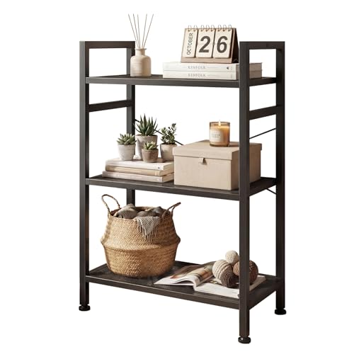 Sweetcrispy Book Shelf, 3 Tier Bookcase, Modern Tall Bookshelf for Garage Kit, CDs, Movies, Industrial Corner Storage Organizer for Bedroom Home Office Kitchen Living Room, Black