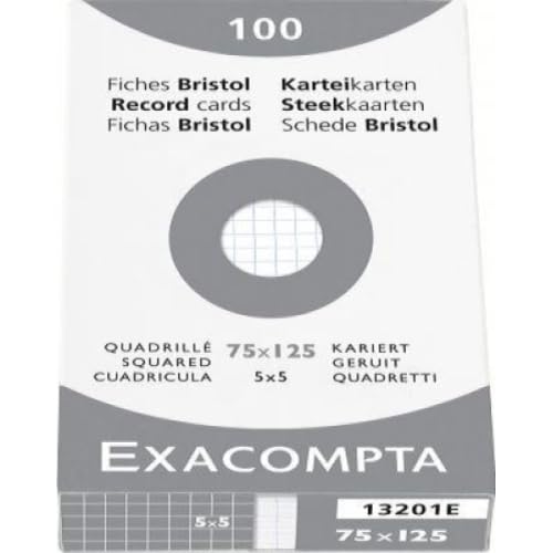 Lot de 10 Etui de 100 fiches Bristol blanc 75x125 quadrillé 5x5