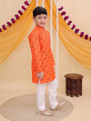Image of AJ DEZINES Boys Cotton Full Sleeve Letter Printed Kurta Pajama Set for Kids - Ethnic wear | Special Occasion & Traditional Outfit |Boys Kurta Set - Regular Fit