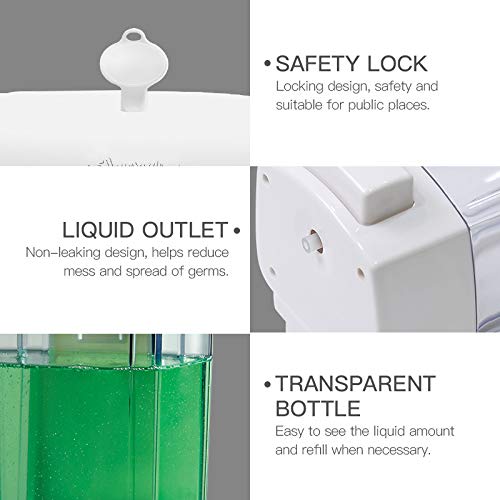 Ręczny dozownik mydła, montowany na ścianie, 700 ml, z przezroczystą butelką i zamkiem zabezpieczającym, chromowany