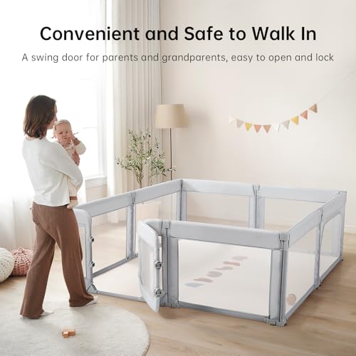 Image of Doradotey Baby Playpen with Walk-in Door, Foldable Adjustable 8-Panel Play Yard for Babies & Toddlers, Large Safety Playpen with 360 Breathable Mesh, Anti-Slip Suction Cups, Indoor