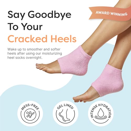 ZenToes Moisturizing Socks for Cracked Heel Treatment, Vitamin E, Olive Oil and Jojoba Oil Infused Heel Socks, Spa , (Fuzzy Pink, Regular)
