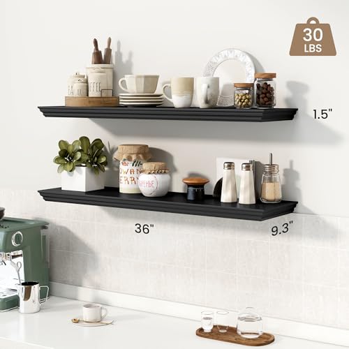 Image of 36 Inch Floating Shelves for Wall, 9.3 inchD Crown Molding Wood Display Shelf