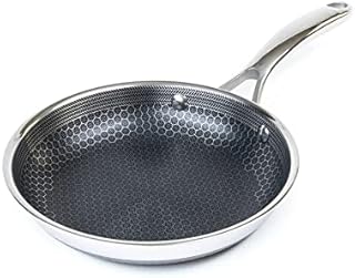 HexClad 8 Inch Hybrid Stainless Steel Frying Pan with Stay-Cool Handle - PFOA Free, Dishwasher and Oven Safe, Non Stick, Works with Induction Cooktop, Gas, Ceramic, and Electric Stove