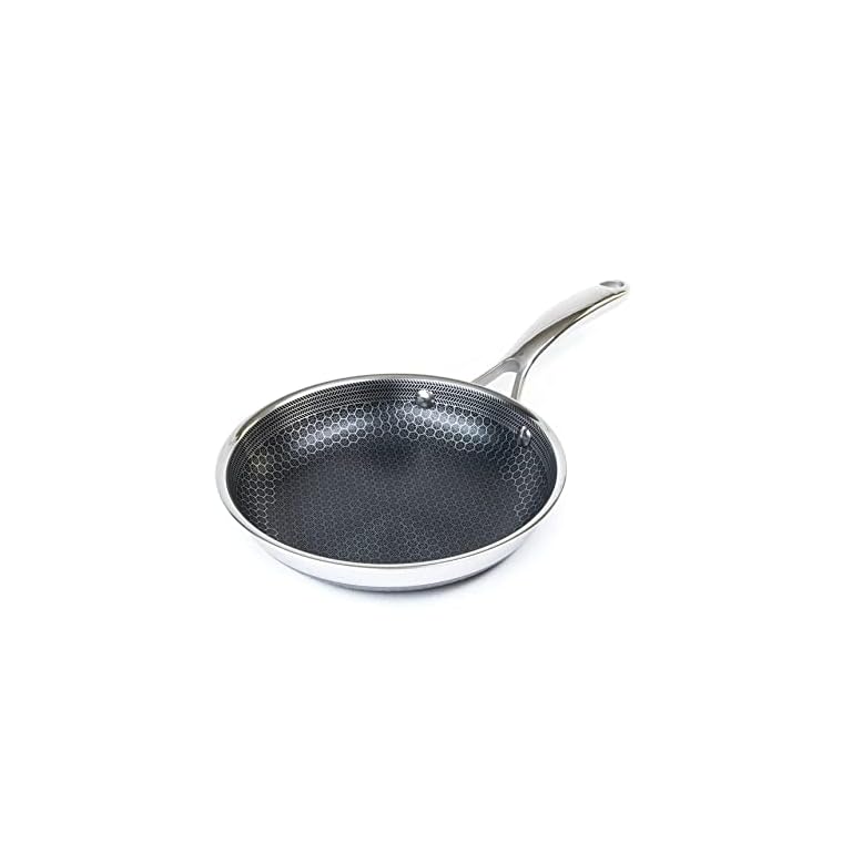 HexClad 8 Inch Hybrid Stainless Steel Frying Pan with Stay-Cool Handle - PFOA Free, Dishwasher and Oven Safe, Non Stick, Works with Induction Cooktop, Gas, Ceramic, and Electric Stove