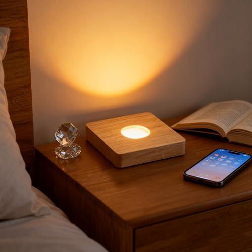 Image of 2pcs LED Wood Light Base for 3D Crystal Glass Art, Resin Art & Acrylic - Square Lighted Lamp Stand Pedestal for Tabletop, Cabinet, Bedside Crystal Sphere Display